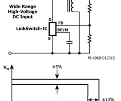 典型应用/性能-不是简化电路(a)和输出特性包络(b)。